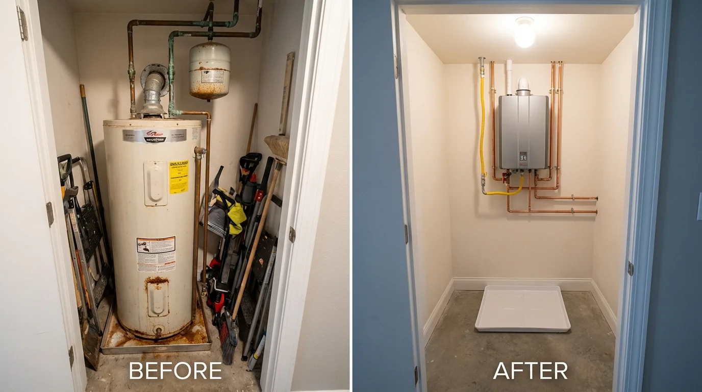 Tank water heater versus wall-mounted tankless unit comparison for Livingston, CA homeowners