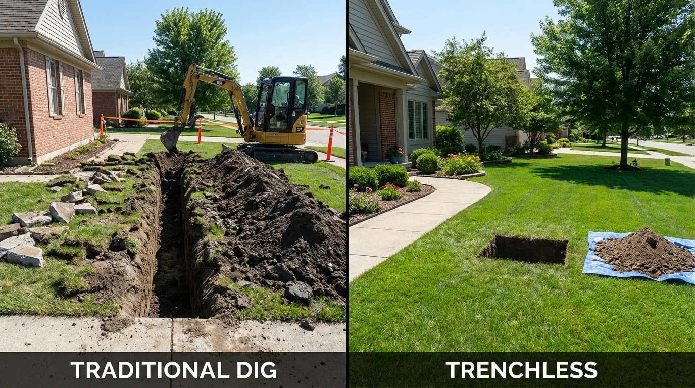 Trenchless sewer repair with minimal yard damage versus traditional excavation in Livingston, CA